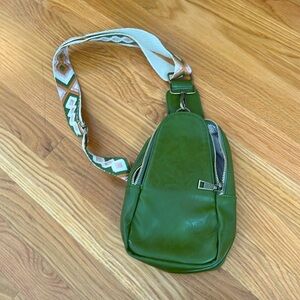 KlaOYer Sling Belt Bag - Green, Patterned Strap VERY GOOD CONDITION
